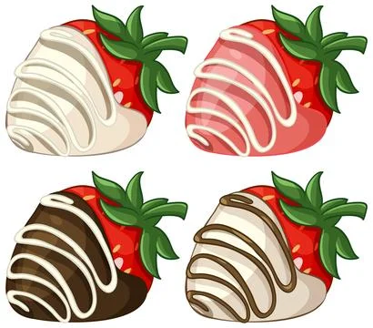Vector Illustration Set of Four Chocolate Dipped Strawberries with Drizzle Stock Illustration