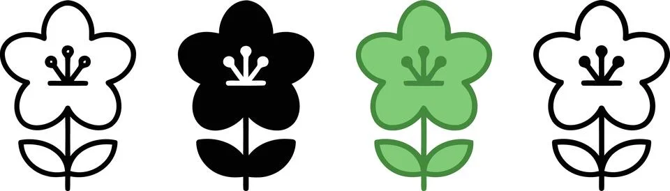 Vector illustration set of four stylized plant leaves in black and white line 스톡 일러스트