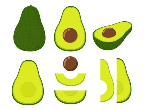 Vector illustration of set fresh avocado isolated on white background Stock Illustration
