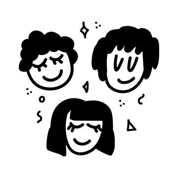 Vector illustration of a set of funny doodle-style faces on a white isolated Stock Illustration