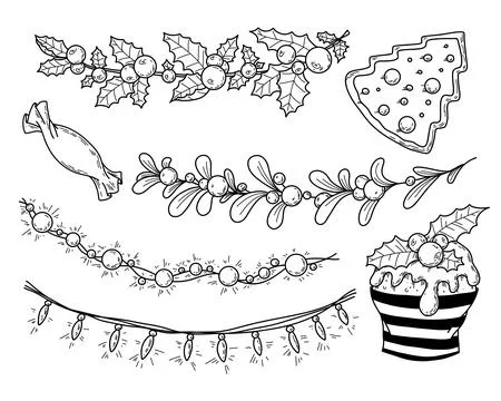 Vector illustration set of garlands glowing for Christmas in doodle hand drawn Stock Illustration