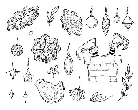 Vector illustration set of gingerbread cookies for Christmas in doodle hand Stock Illustration