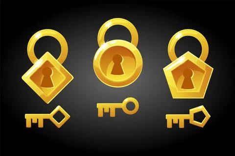 Vector illustration set of golden keys and locks. Stock Illustration