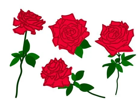 Vector illustration set hand-drawn red roses Stock Illustration