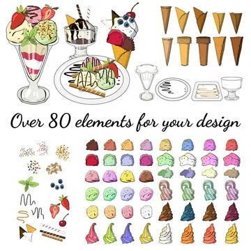 Vector illustration set of ice cream on white background. Stock Illustration
