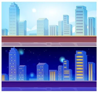 Vector illustration of a set with the image of a day and night cityscape from Ilustração Stock