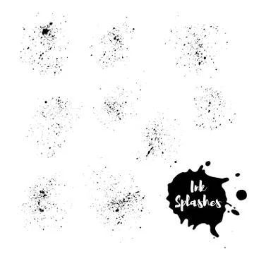 Vector illustration set of ink splash. Hand painted background. Stock Illustration