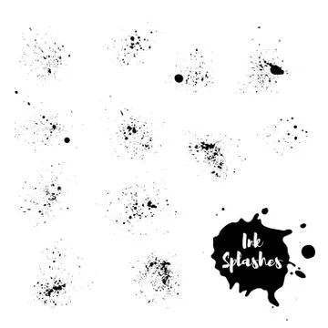 Vector illustration set of ink splash. Hand painted background. Stock Illustration