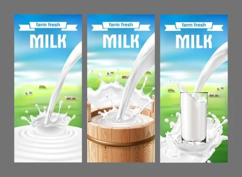 Vector illustration of a set of labels for milk and dairy イラスト素材