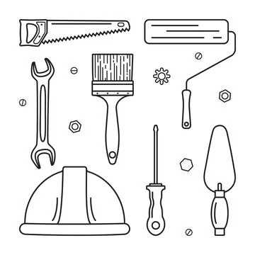 Vector illustration. A set of Labor Day icons in a linear style. Stock Illustration