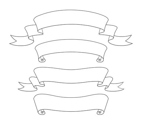 Vector illustration set of line art ribbon banners Stock Illustration