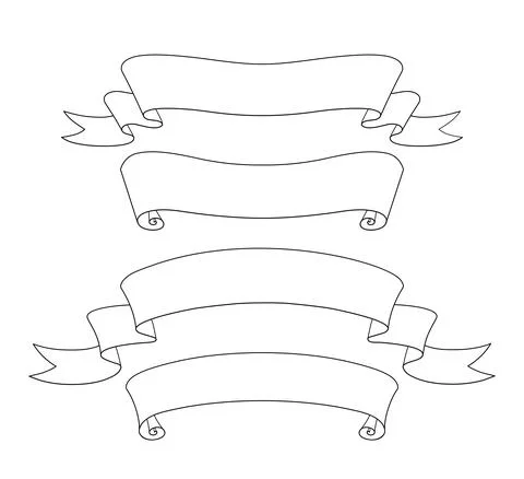 Vector illustration set of line art ribbon banners Stock Illustration