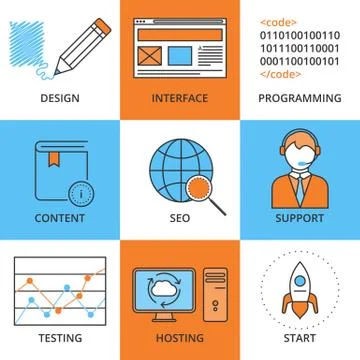 Vector illustration of a set linear icons Stock Illustration