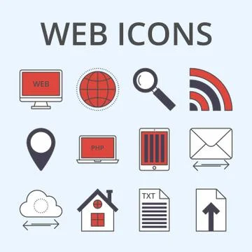 Vector illustration of a set linear icons Stock Illustration