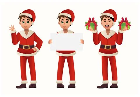 Vector Illustration set of a man in Santa Claus costume. Merry Christmas . Cu Stock Illustration