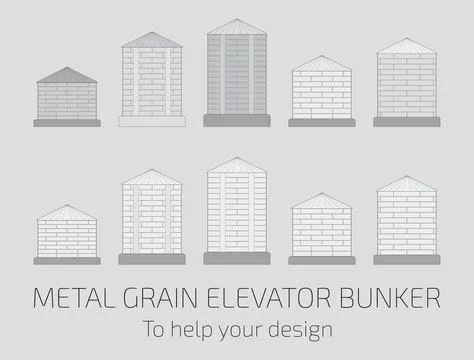Vector illustration. Set of metal grain elevator hopper. Help for the designe Stock Illustration