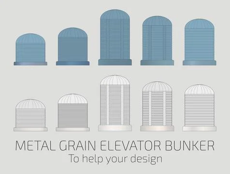 Vector illustration. Set of metal grain elevator hopper. Help for the designe Stock Illustration