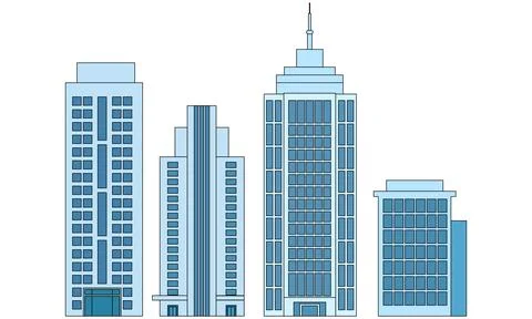 Vector illustration set of modern city skyline buildings and tall skyscrapers Stock Illustration