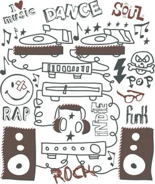 Vector illustration of set of musical items Illustrazione stock