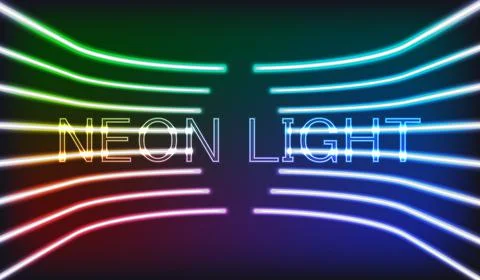 Vector illustration. Set of neon long lamps of different colors on a black is Illustrazione stock