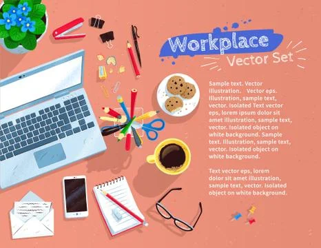 Vector illustration set of office workplace Stock Illustration