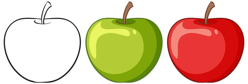 Vector Illustration Set of Outline Green and Red Apples Stock Illustration