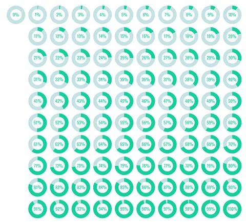 Vector illustration set of pie charts with percent values Stock Illustration