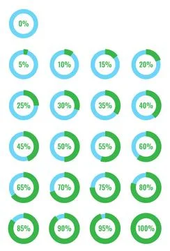 Vector illustration set of pie charts with percent values Stock Illustration