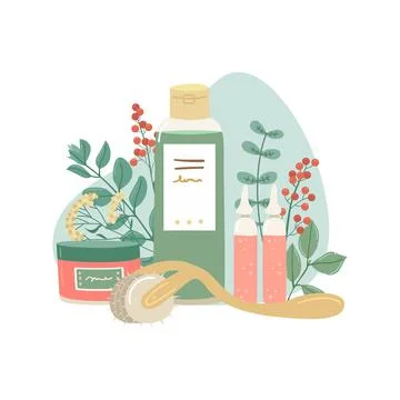 Vector illustration of a set for a procedure with a mesoroller with a botanic Stock Illustration