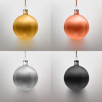 Vector illustration set realistic Christmas toy, ball. Gray background. Gold, Stock Illustration