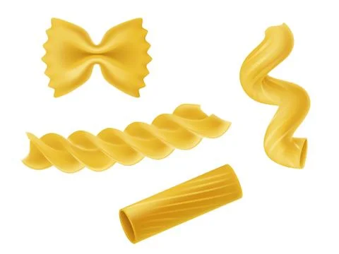 Vector illustration set of realistic icons of dry macaroni, pasta of various Stock Illustration
