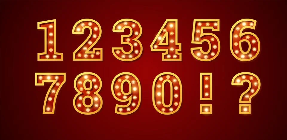 Vector illustration of a set of retro numbers and signs in circus style with Illustrazione stock