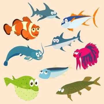 Vector illustration of set of sea creatures Stock-Illustration