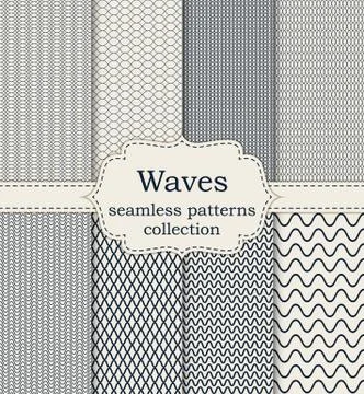 Vector illustration set of seamless patterns waves Stock Illustration