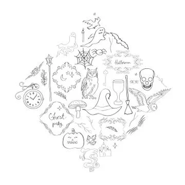 Vector illustration, set of separate elements and frames for a holiday of hal Stock Illustration