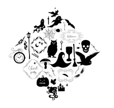 Vector illustration, set of separate elements and frames for a holiday of hal Illustrazione stock