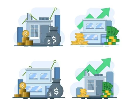 Vector illustration set showcasing property investment, home loans. Stock Illustration