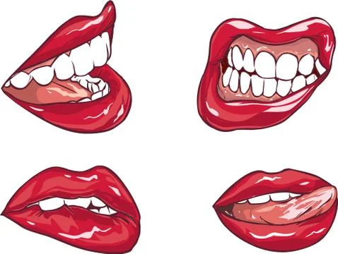 Vector illustration of a Set of six red sexy female lips Stock Illustration