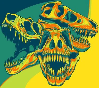 Vector illustration of set of skulls of dinosaur Illustrazione stock