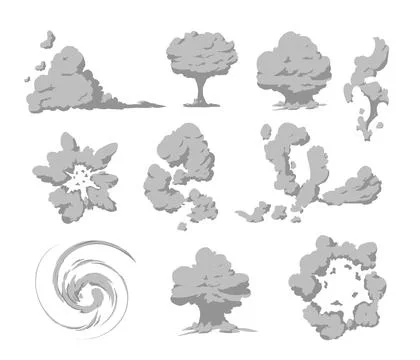 Vector illustration of set with smoke effect sketches image in gray color on Stock Illustration