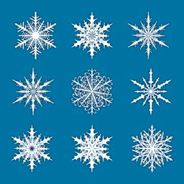 Vector illustration with set of snowflakes on blue background Illustrazione stock