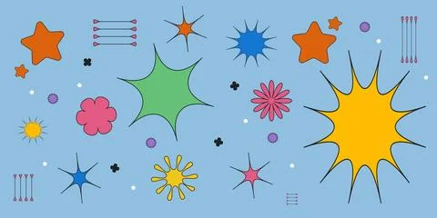Vector illustration. Set of stars, geometry figures different colors in drawn Stock Illustration