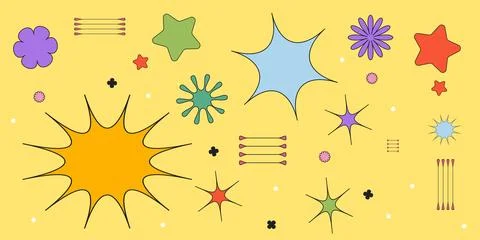 Vector illustration. Set of stars, geometry figures different colors in drawn Stock Illustration