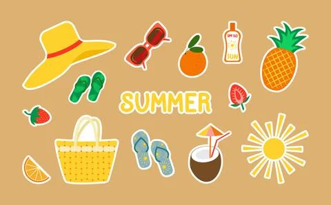 Vector illustration. A set of stickers on the theme of summer, sea Stock Illustration