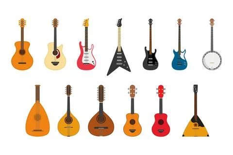 Vector illustration set of string instruments playing by plucking the strings Illustrazione stock