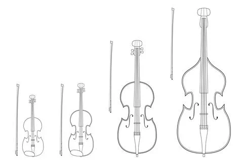 Vector illustration set of string instruments playing by bowing the strings.. Stock Illustration