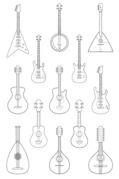 Vector illustration set of string instruments playing by plucking the strin.. Ilustración de archivo
