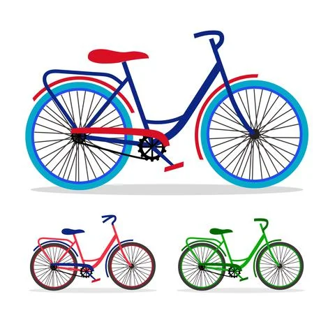 Vector illustration of a set of three bicycles in different colors. You can u Stock Illustration