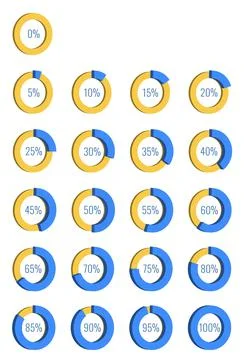 Vector illustration set of three-dimensional pie charts with percent values Illustrazione stock