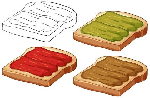 Vector Illustration Set of Toasted Bread Slices with Various Spreads Stockillustratie